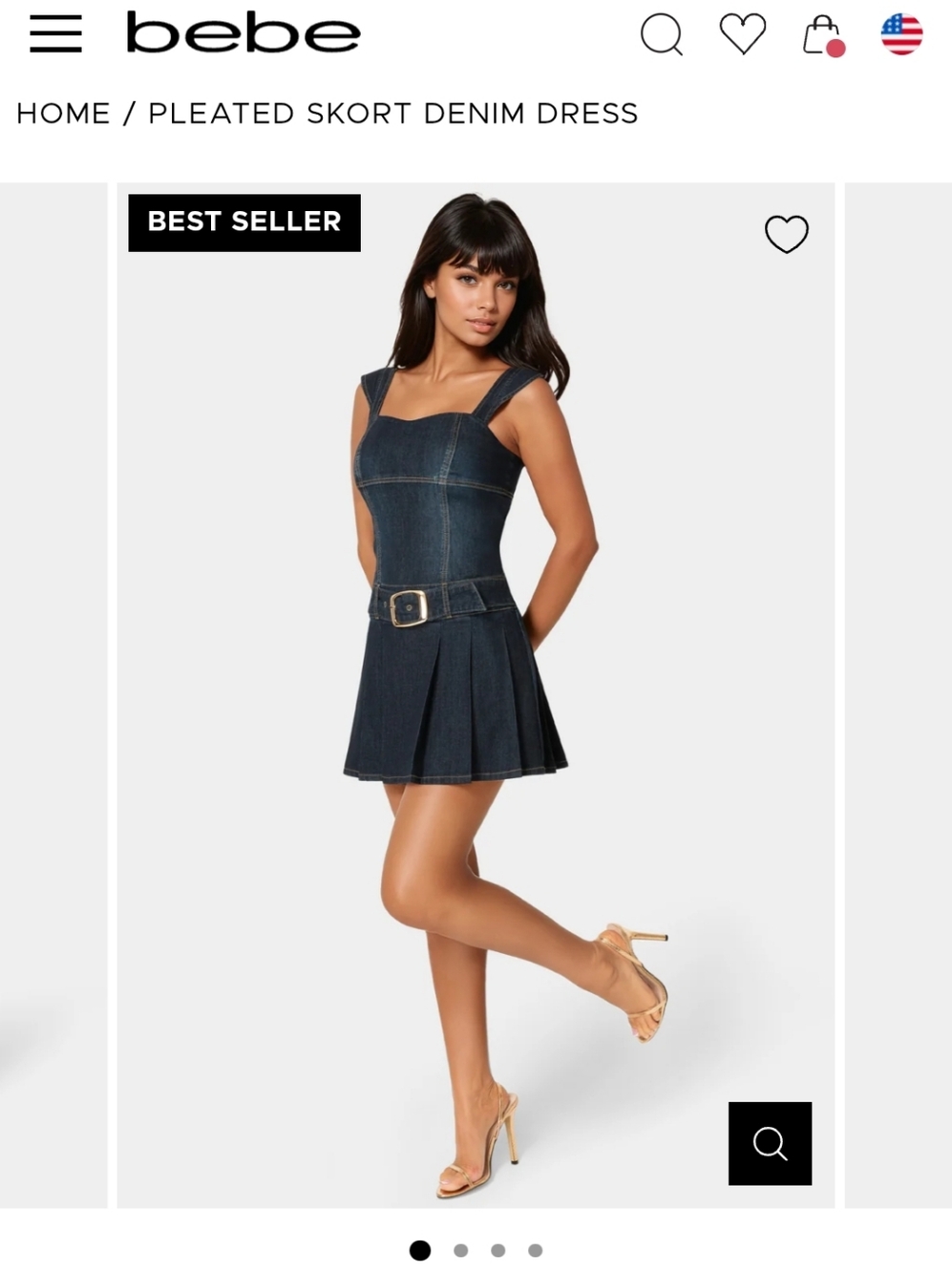 bebe Denim Pleated Skort Dress with Belt SMALL
